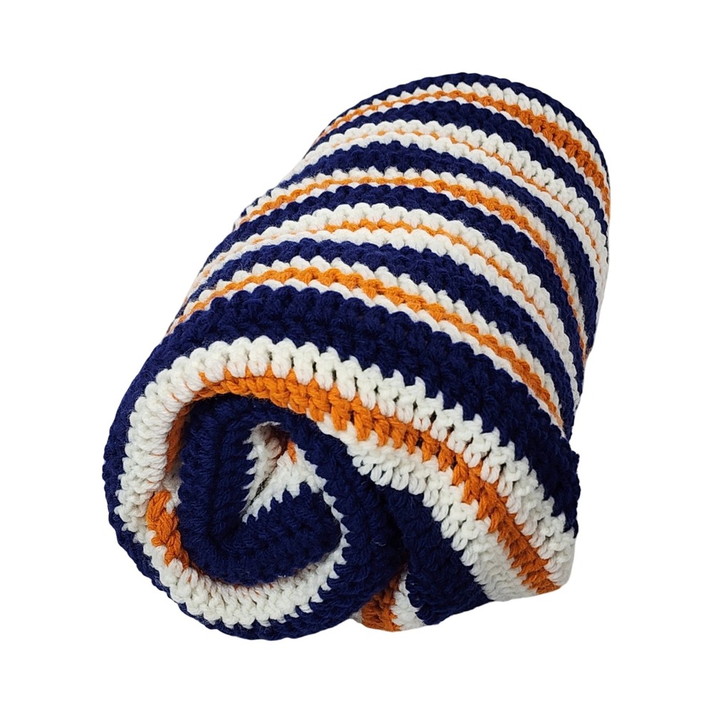 Handmade Crochet Broncos Chicago Bears Afghan Blanket Navy Orange White Stripe
